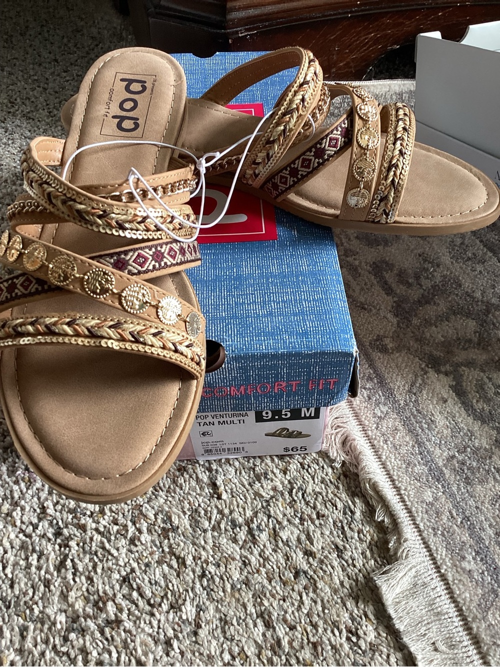 pop Tan & Gold Braided Embellished Slide Sandal - Women